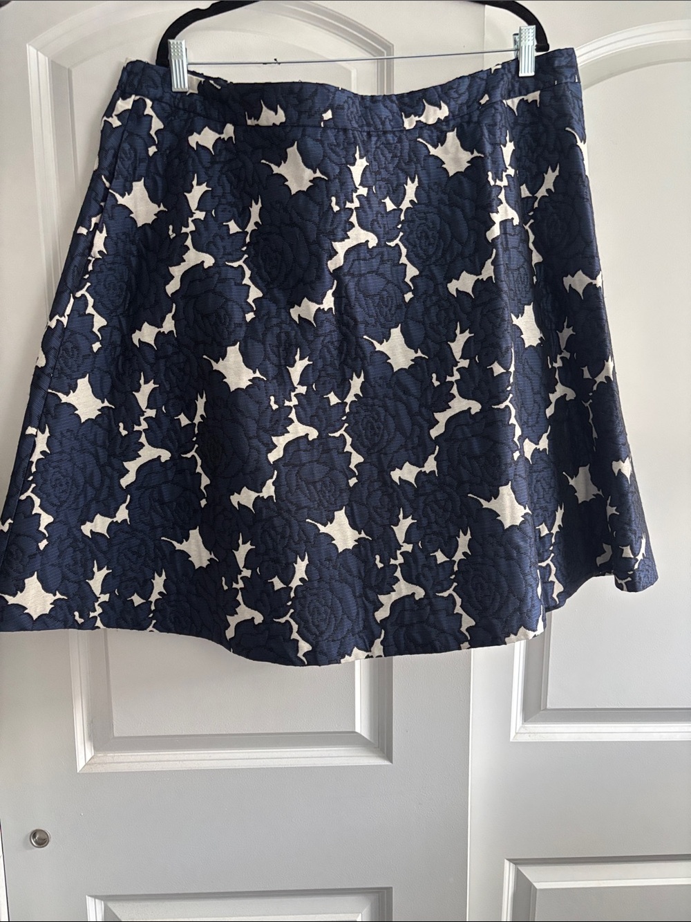 Lane Bryant Navy and White Floral Jacquard Circle Skirt